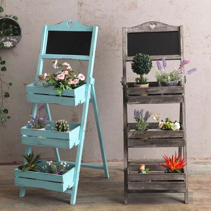 country style ladder shelf planter