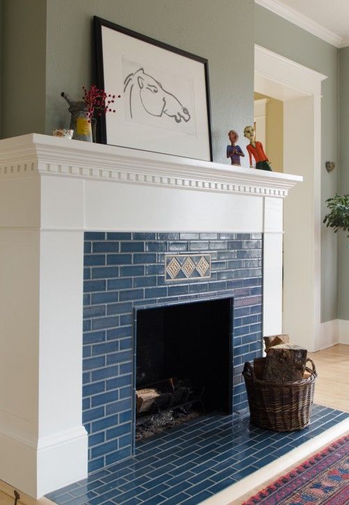 blue brick fireplace