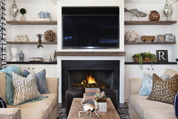 fireplace in a coastal living room