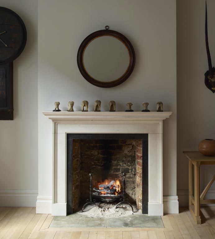 skinny tile and marble hearth