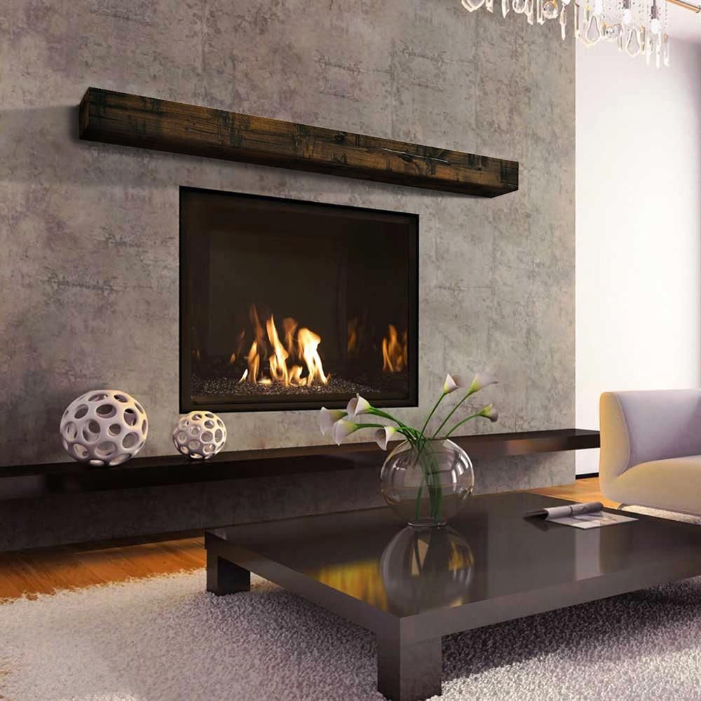 textured fireplace with floating shelf