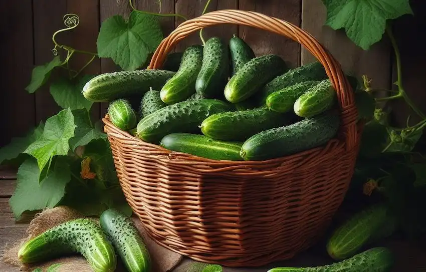 a basket with cucumbers