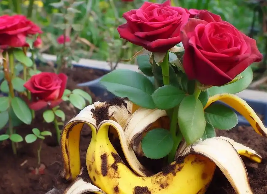 banana peel as fertilizer on roses plant