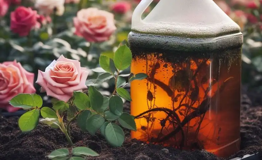 compost tea as fertilizer on roses plant