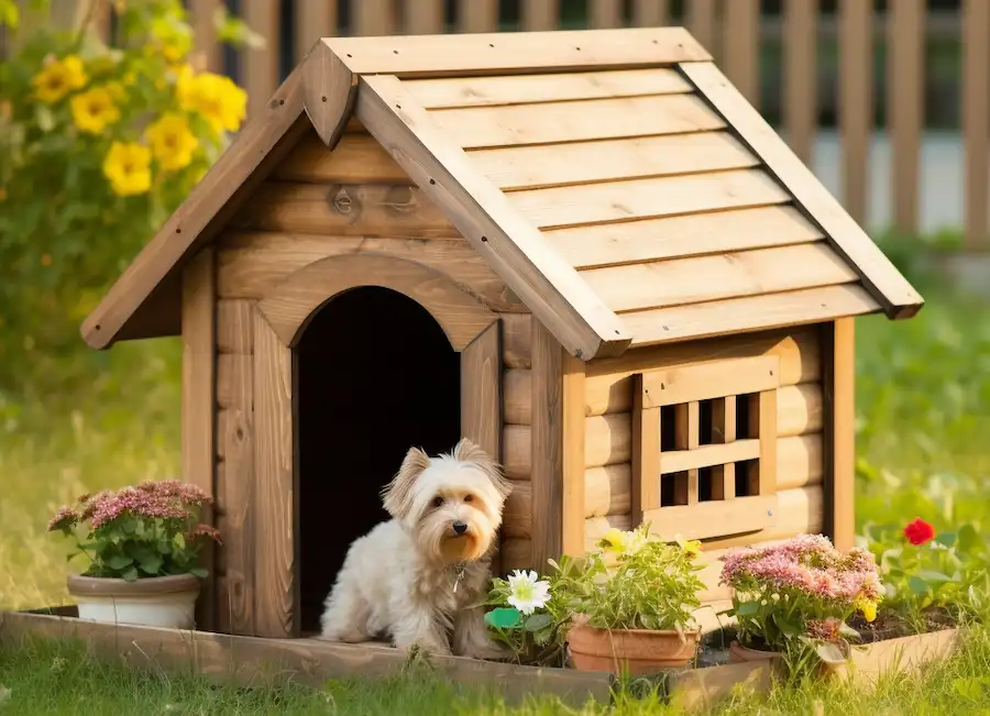 caseta para perros hecha de madera