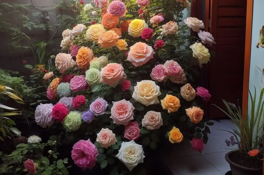 plantas de flores de rosas multicolores