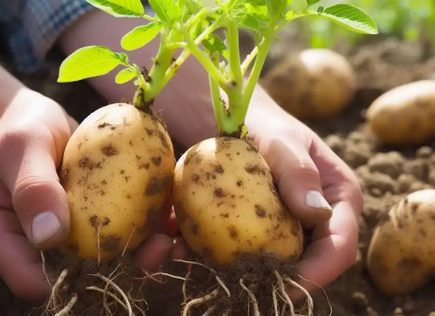 two potatoes at the root of fruit trees
