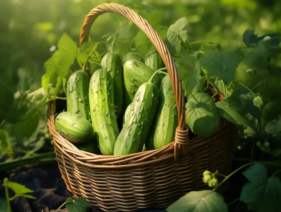 a basket of cucumbers