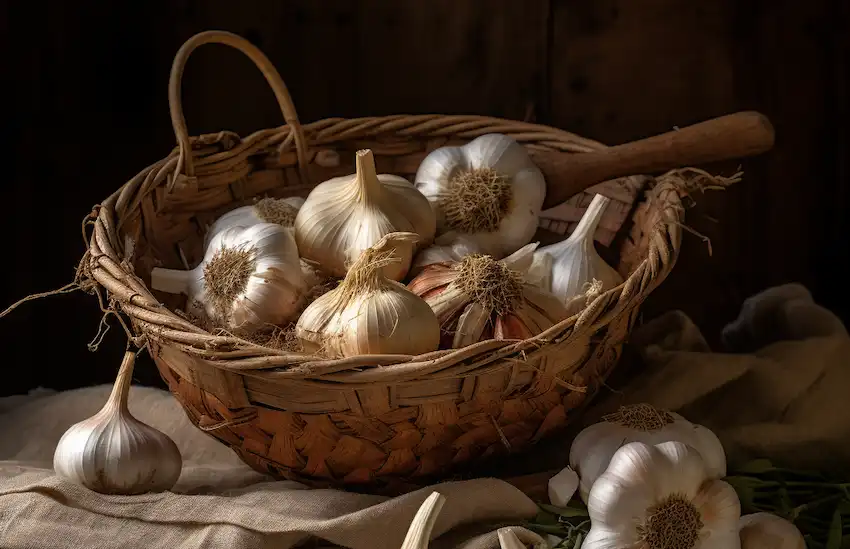 a bowl with garlic