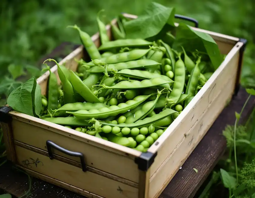 a box with pea pods