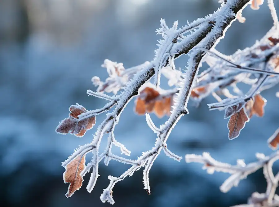 a frozen tree branch