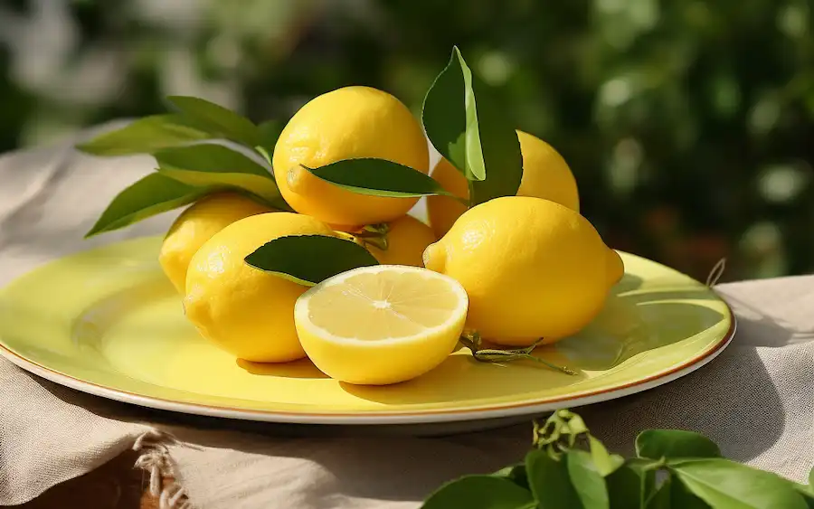 a plate of fresh lemons