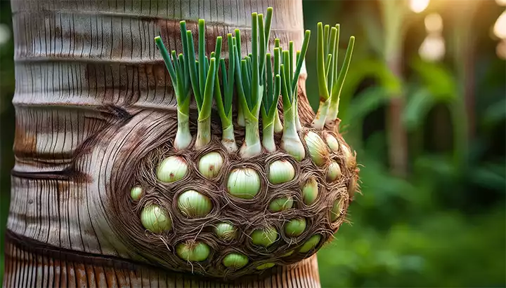 Onion Harvests from Banana Trunks!