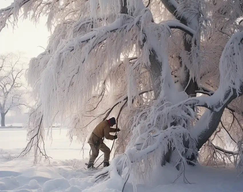 limpiando árboles de nieve