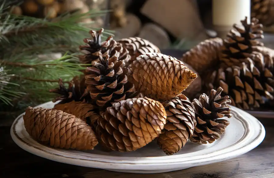 pine cones on a plate