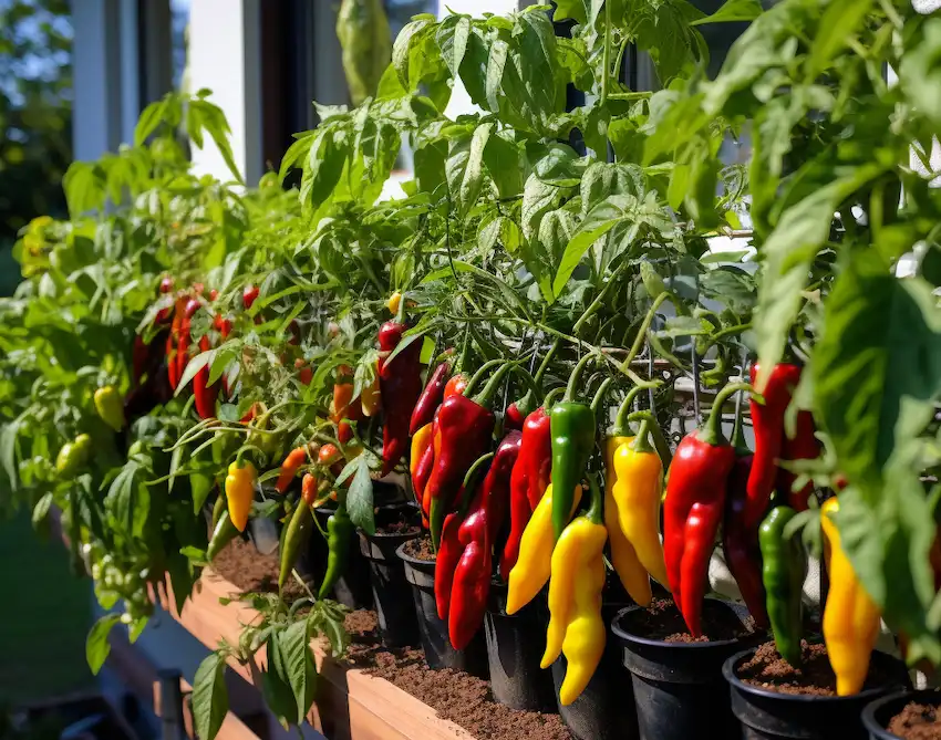 rows of peppers