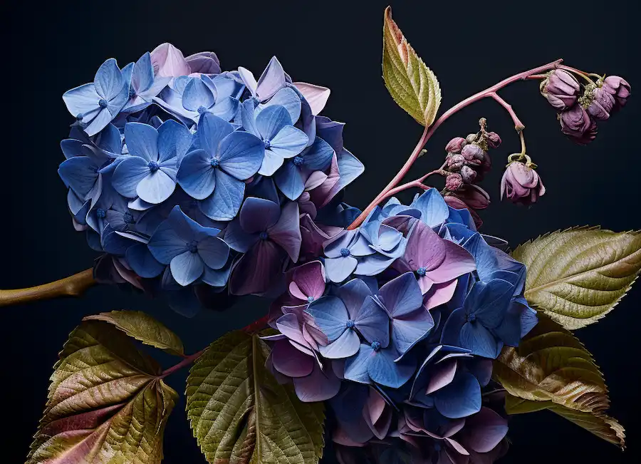 flores gastadas de hortensias de hoja ancha