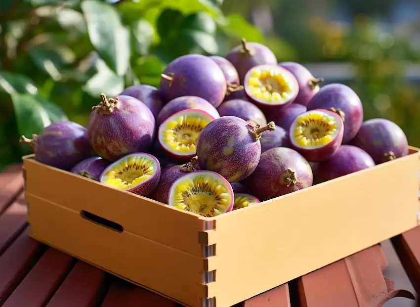 a box with passion fruit