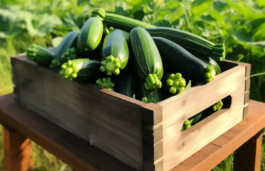 a box with zucchini