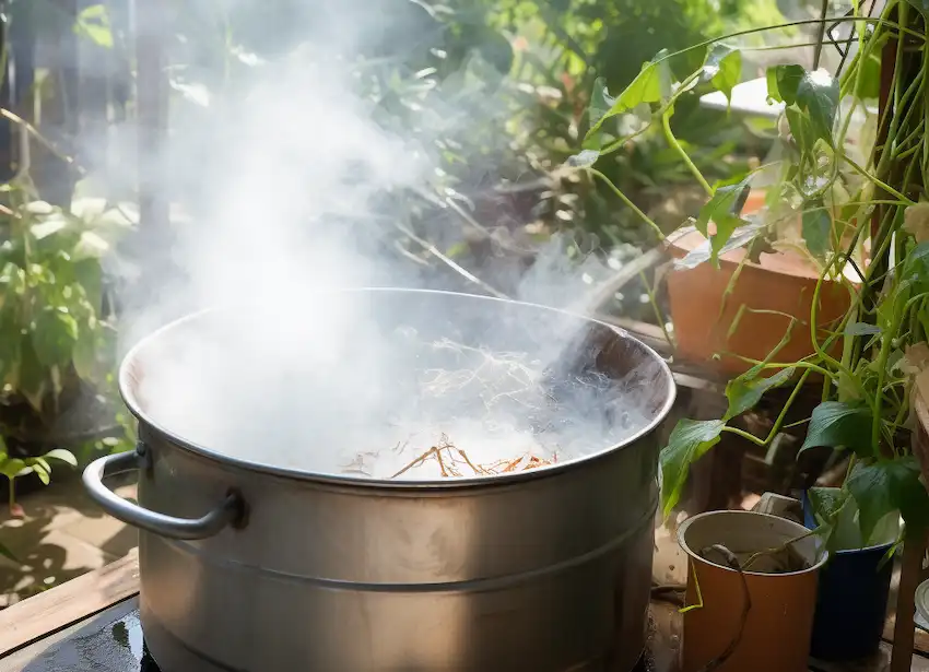 boiling water in the garden