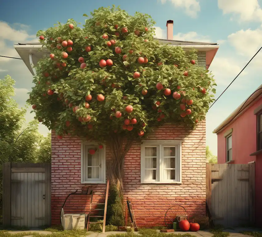 growing a apple tree on the side of the house