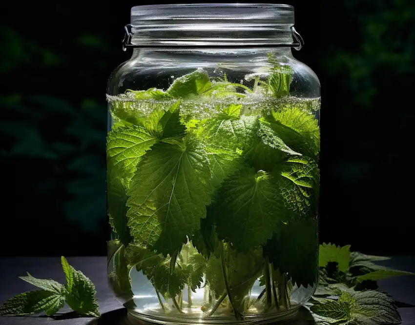 nettle in a transparent jar