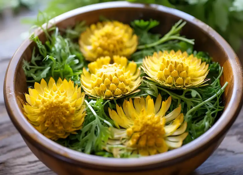 pineapple weed flowers added in a salad