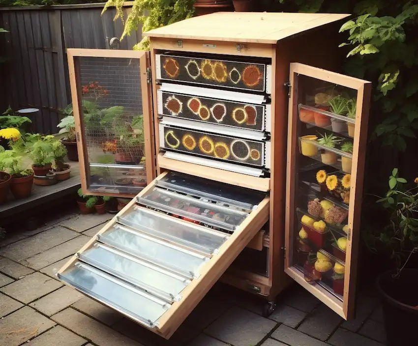 solar dehydrator made of an old kitchen cupboard