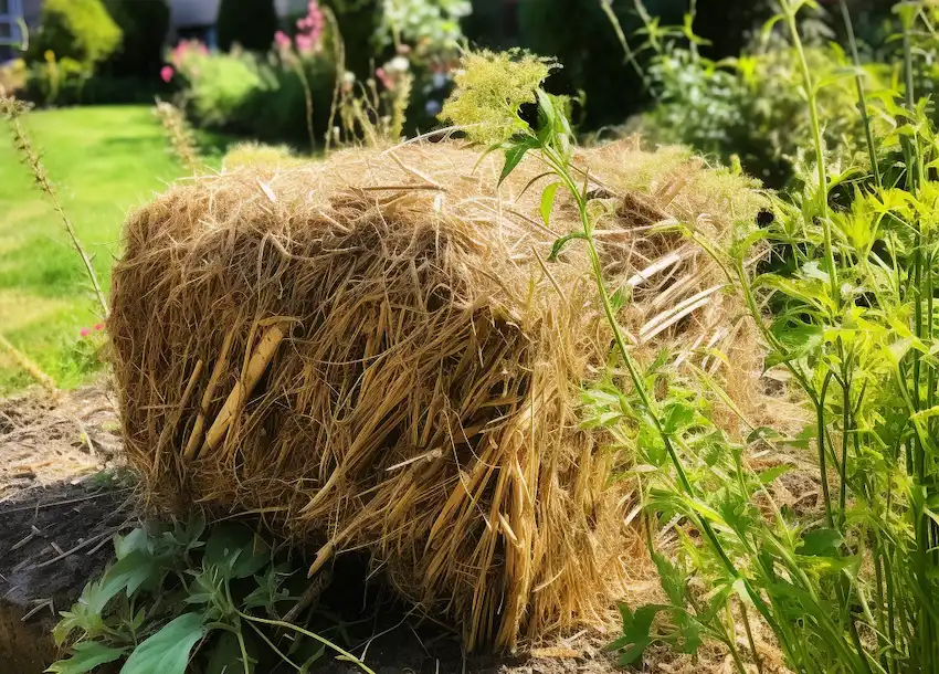 straw bale with plants