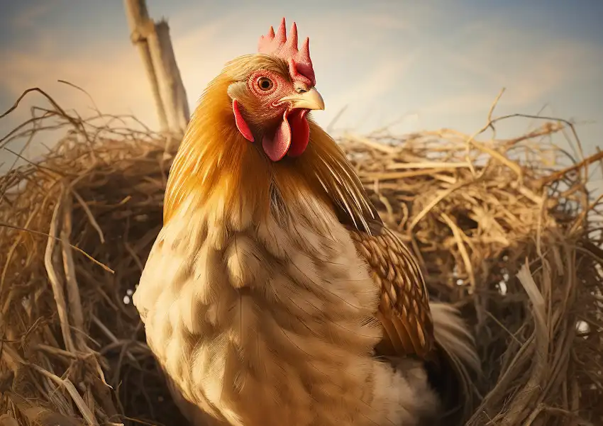 una gallina sentada en el nido