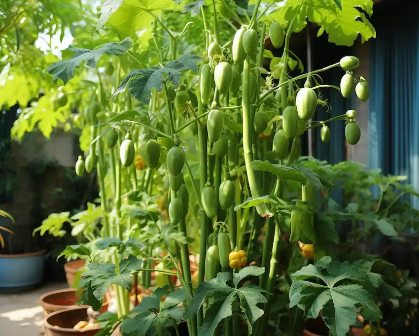 un árbol de papaya en el jardín de su casa