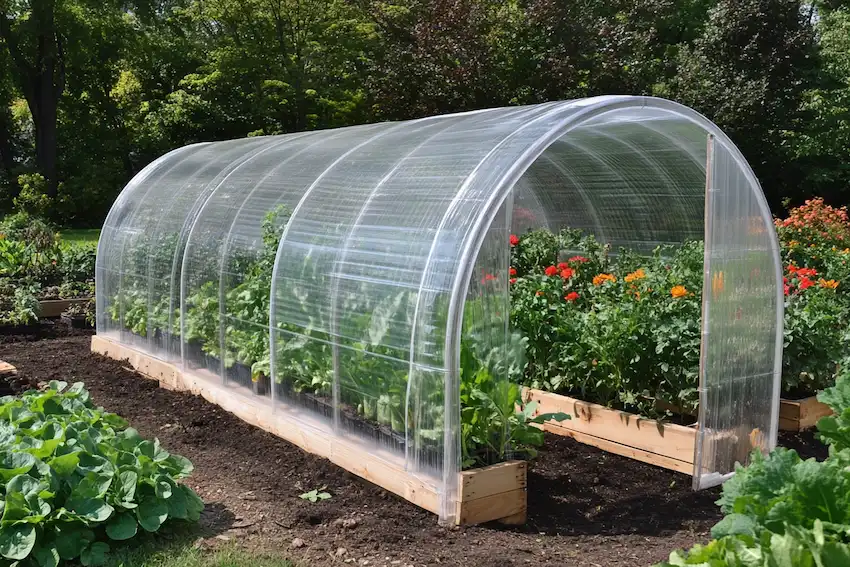 hinged hoophouse for raised bed gardens pvc 1