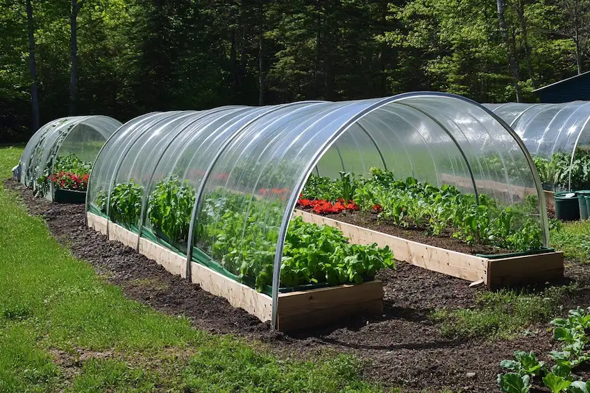 hinged hoophouse for raised bed gardens pvc