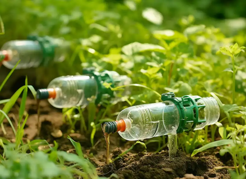 arroseur d'irrigation composé de bouteilles en plastique de 2 litres