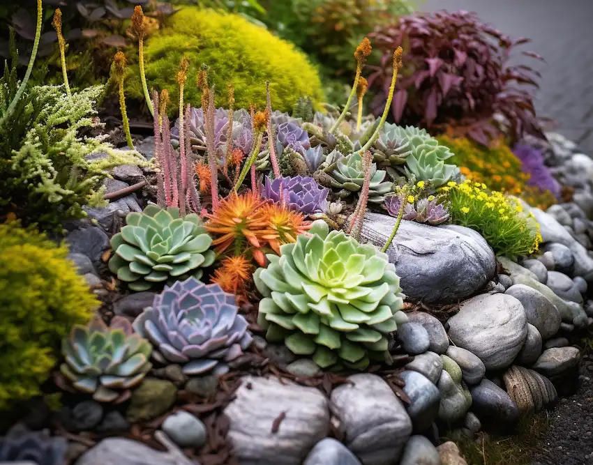 rock garden with alpine plants