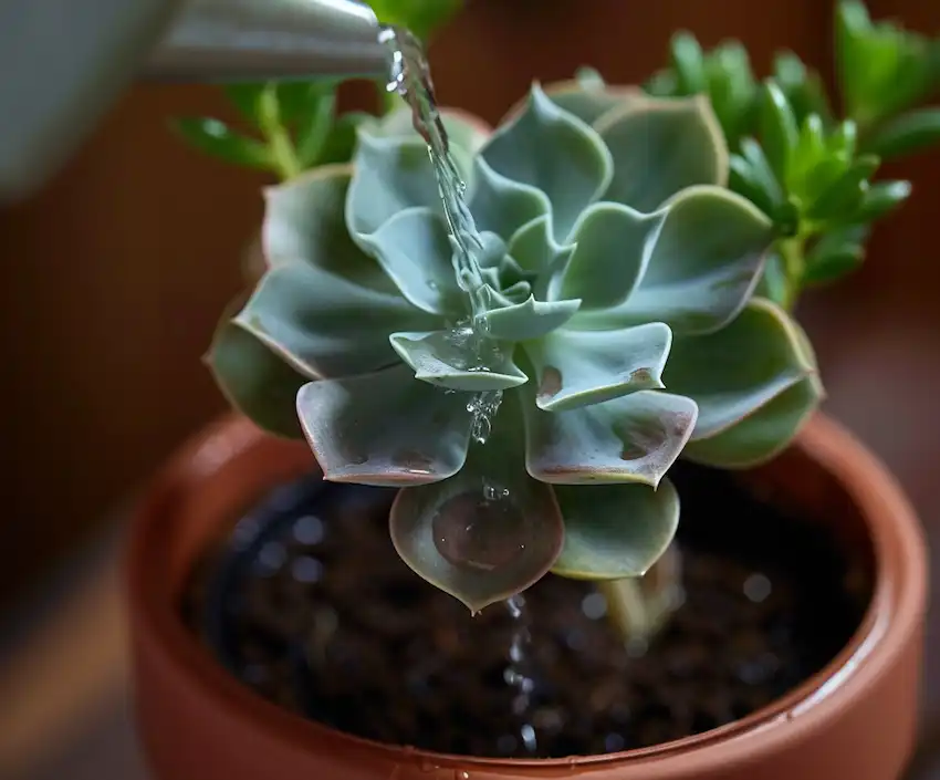 watering a little echeveria