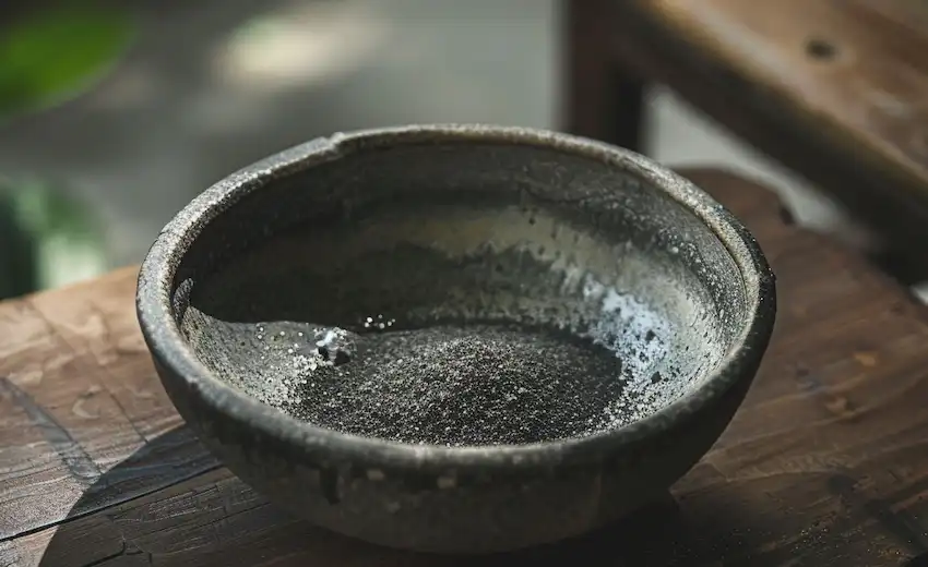 a bowl with nutrient rich ash solution