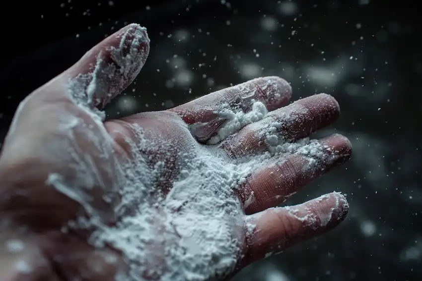 a hand with baby powder