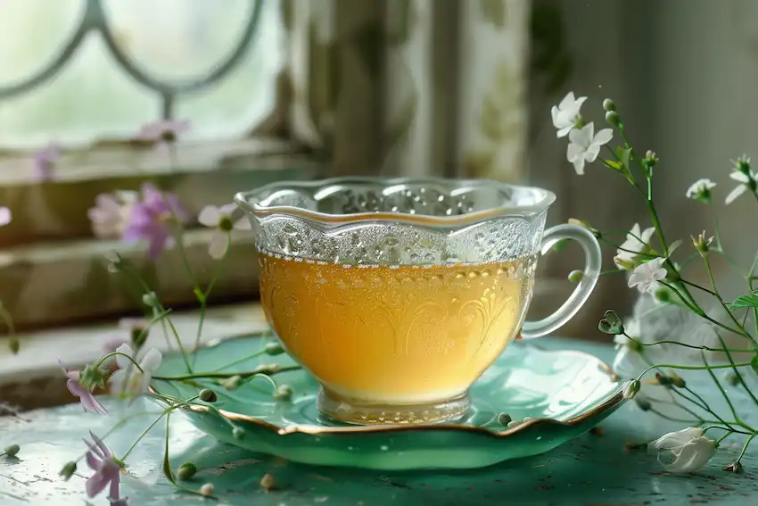 una taza con té tónico de bolso de pastor