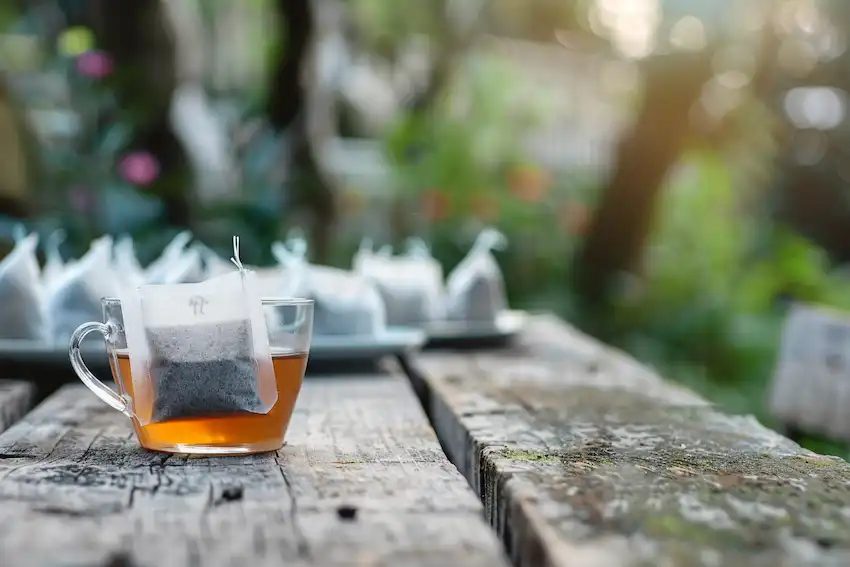 tea bags on garden table