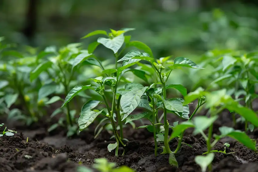 prune pepper plants in home garden