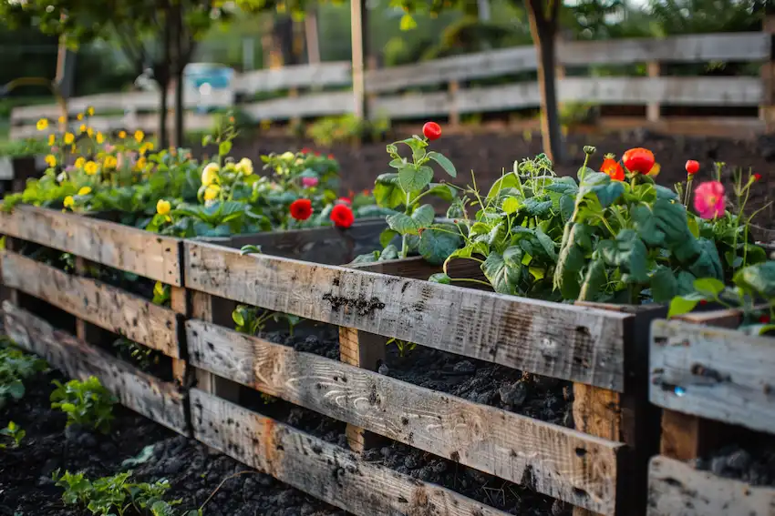 des palettes en bois pour clôturer vos plates-bandes