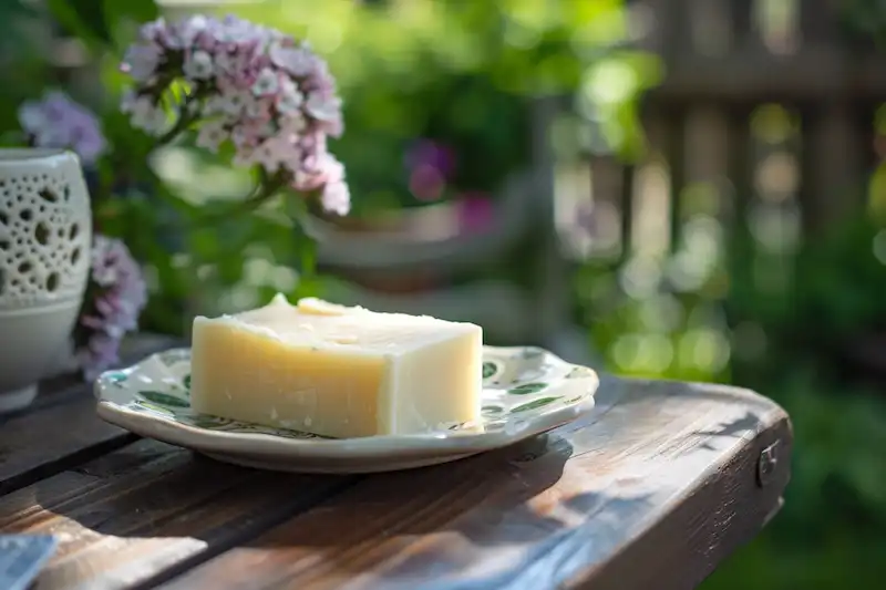 irish spring soap on a plate in the garden