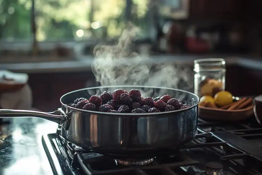 prunes simmering on the stove