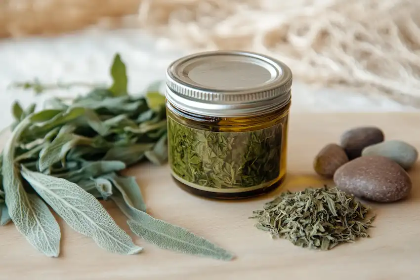 a jar of mugwort infused oil