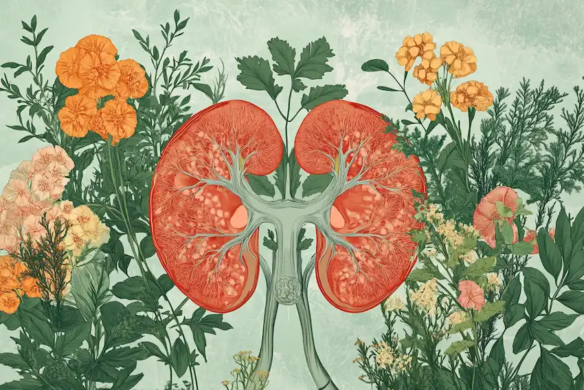 healthy kidneys surrounded by herbs