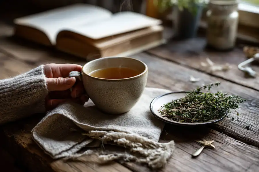 a steaming mug of herbal tea