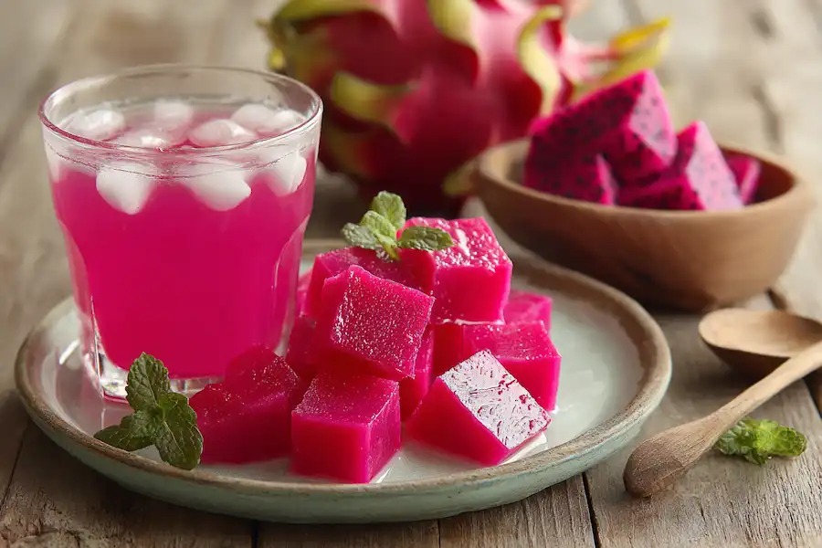 dragon fruit peel drink and jelly served