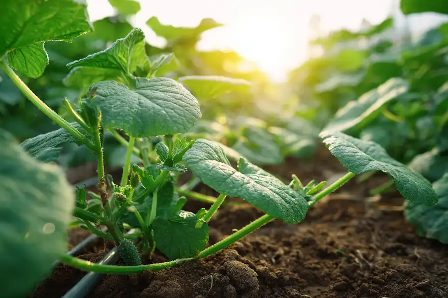 healthy cucumber plants after potato water treatment