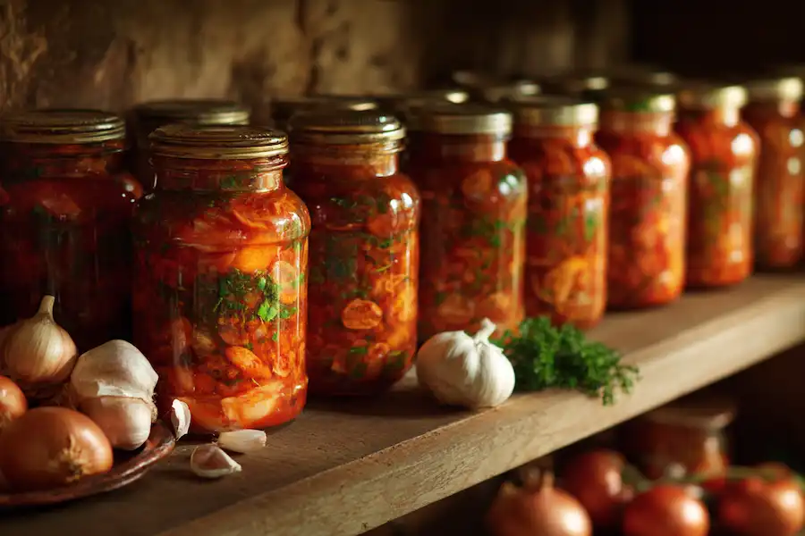 homemade preserved tomatoes in jars